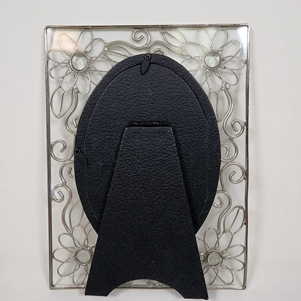 Ornate Metal Wire Picture Frame Silver Tone Floral Design Rectangle & Oval Shape